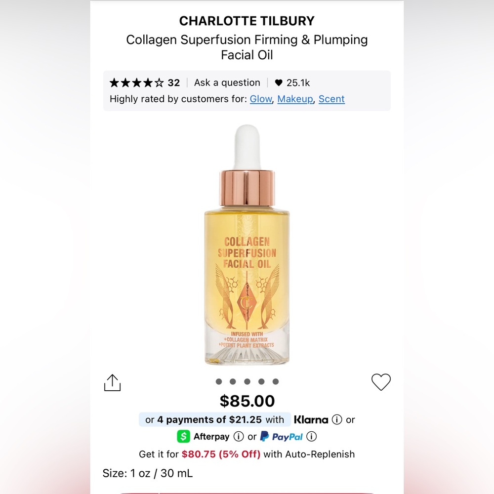 Charlotte Tilbury Superfusion Collagen Plumping and Firming Oil